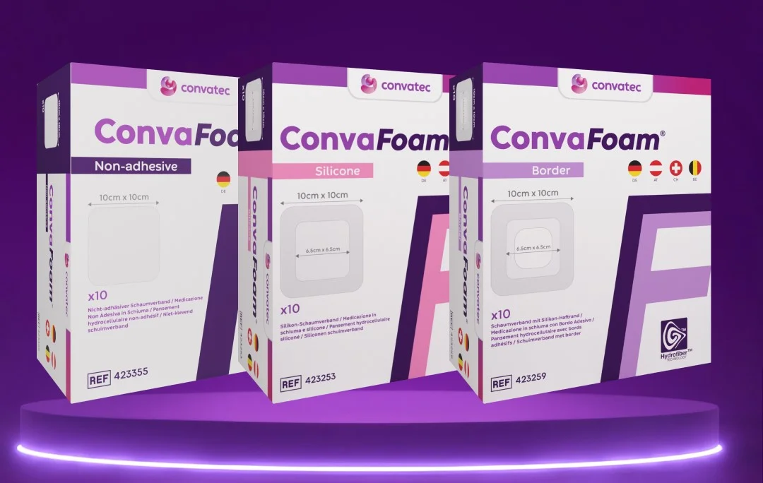 Abbildung der 3 Verpackungen ConvaFoam Silicone, ConvaFoam Border und ConvaFoam nicht-adhäsivndes